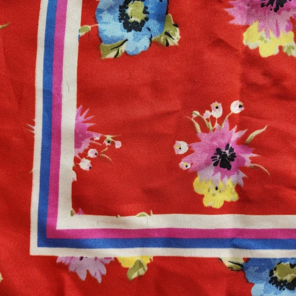 Vintage Glentex Italy Red Floral Square Scarf Neckerchief Striped Border Print